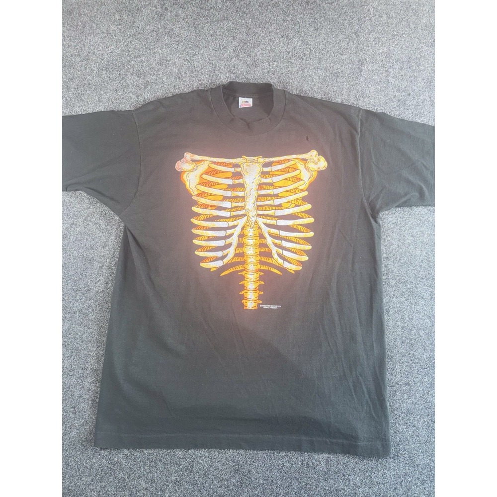 Vintage 1991 Skeleton‎ Ribcage T-Shirt XL Brieland Graphics USA Single Stitch
